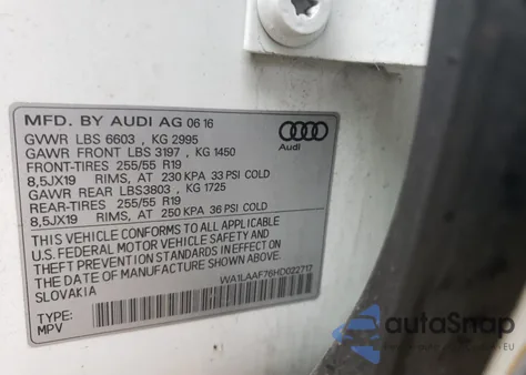 2017 Audi Q7 Premium Plus из США, поврежденный, VIN WA1LAAF76HD022717